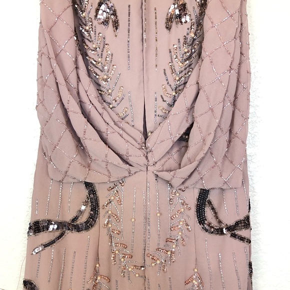 ASOS DESIGN drape back embellished midi dress sz US 4 Nude Pink Sequins Wedding - Picture 7 of 12